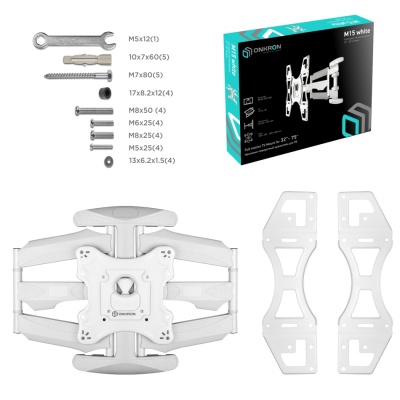 Кронштейн для телевизора Onkron M15 настенный, наклонно-поворотный, 32-75 дюйма, белый